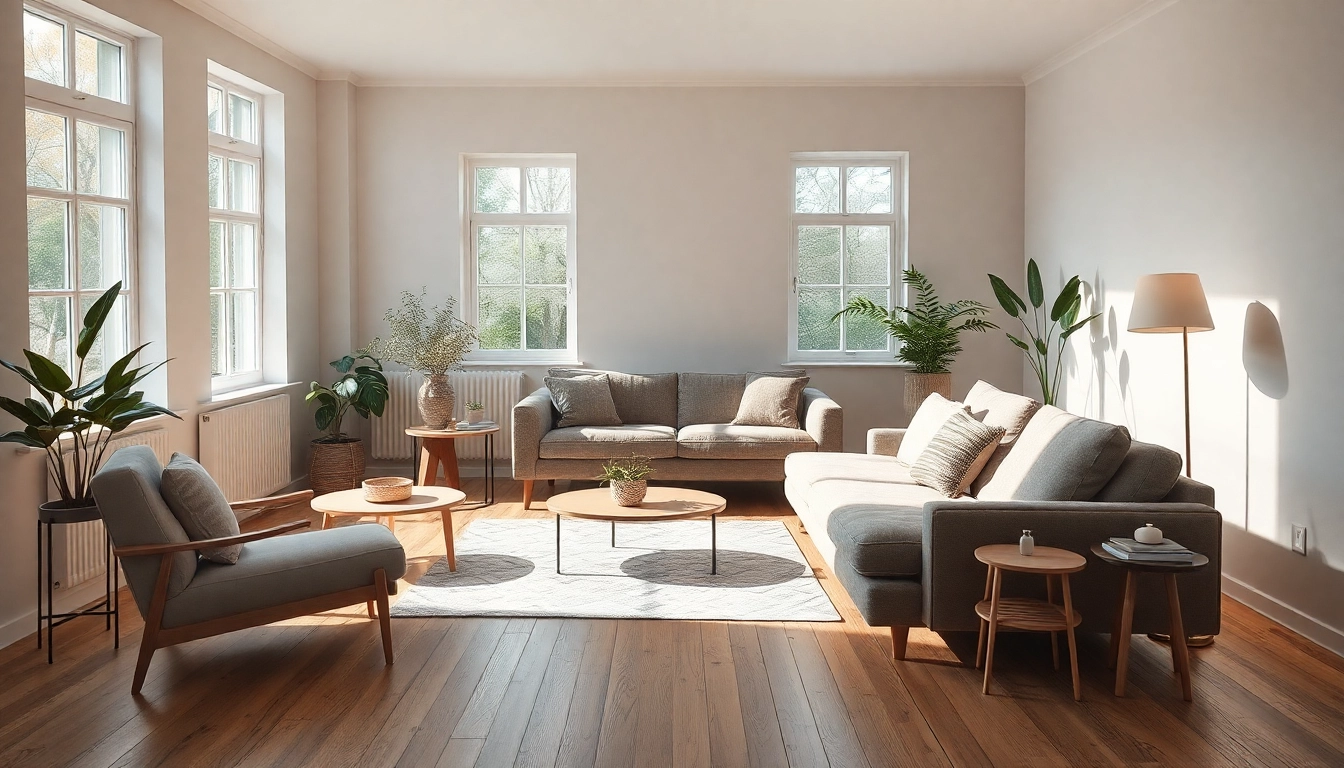 Stylische Raumgestaltung mit einem modernen Wohnzimmer, das Eleganz und Gemütlichkeit verbindet.