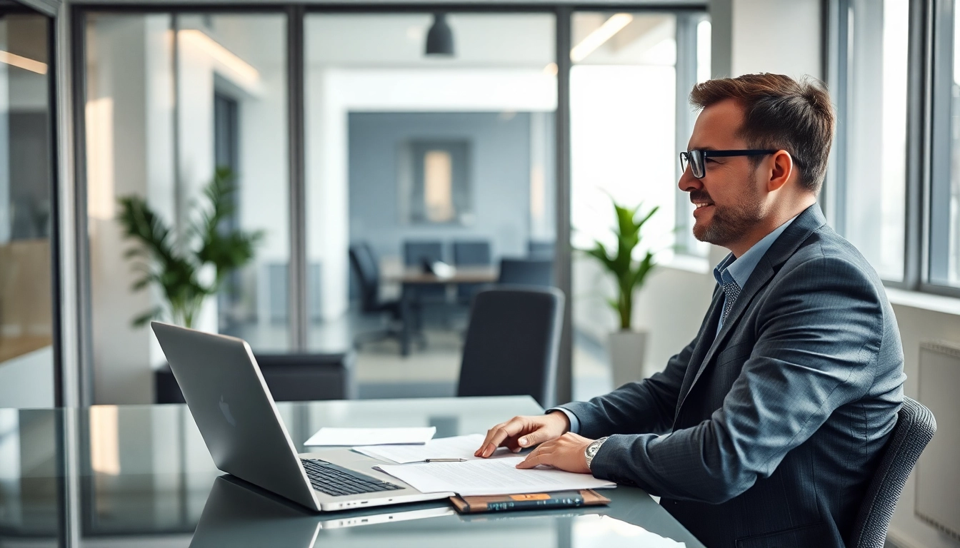 Headhunter Oberhausen, der in einem modernen Büro mit Bewerbungsunterlagen arbeitet.