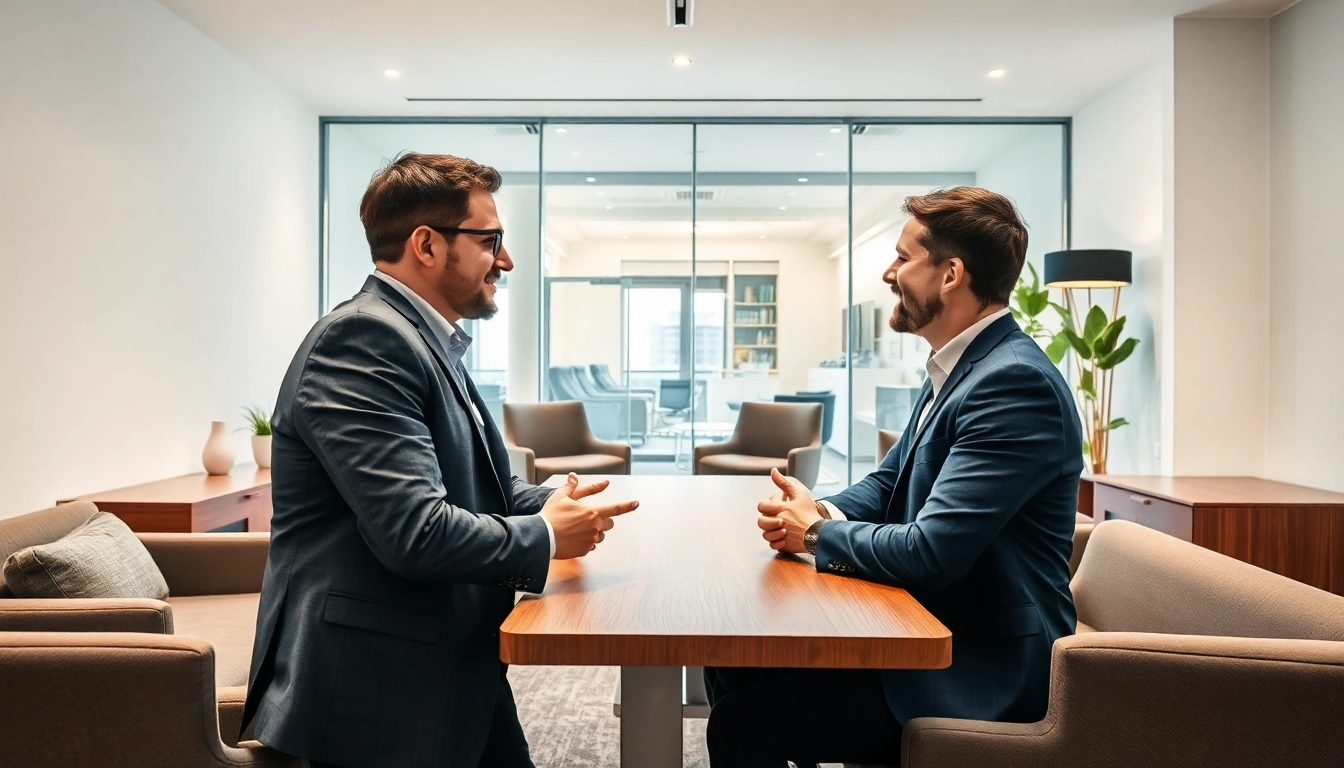 Headhunter Chemnitz berät einen Klienten in modernem Büro.