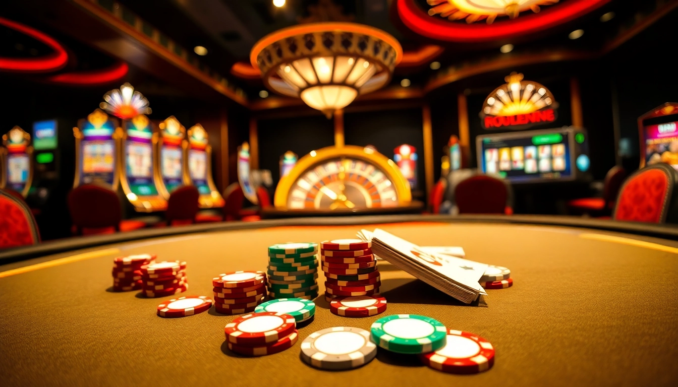 Engaging casino scene at https://topclub.website/ featuring vibrant poker chips and slot machines.