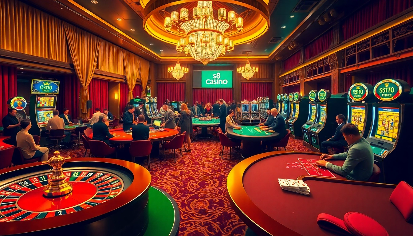 Players enjoying intense gambling action at a luxurious casino featuring s8 gaming elements.