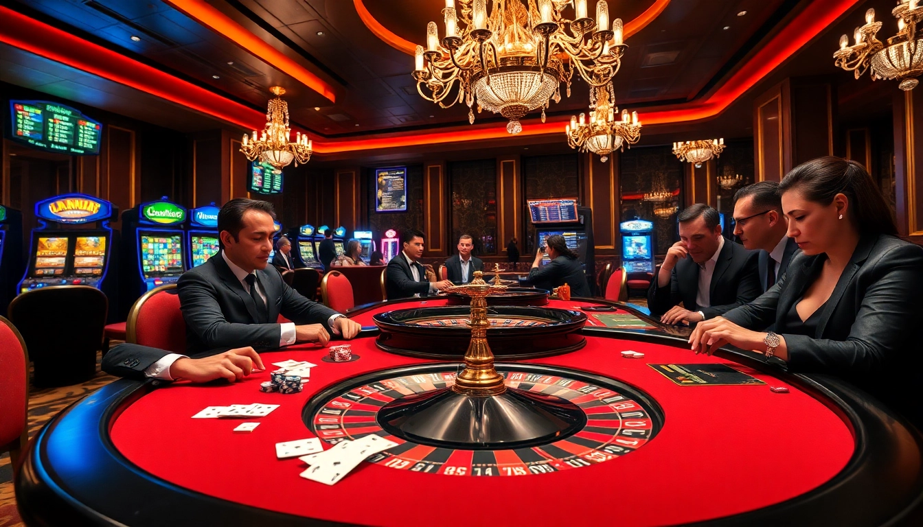 Experience thrilling gameplay at vvjl6 com with vibrant casino tables, poker chips, and excited gamblers.