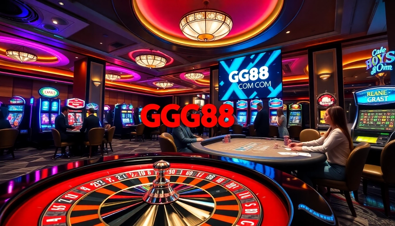 Exciting gameplay at GG88 COM casino displaying roulette and blackjack tables filled with vibrant chips.