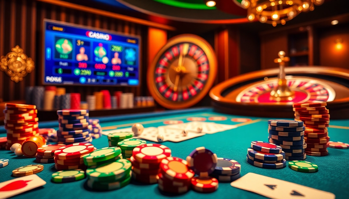 Experience thrilling online gaming at https://gk88.city/, featuring vibrant casino tables and professional poker setups.