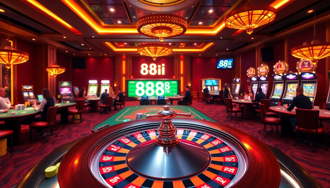 Players enjoying the thrilling 88i game at a luxurious casino table with vibrant lights.
