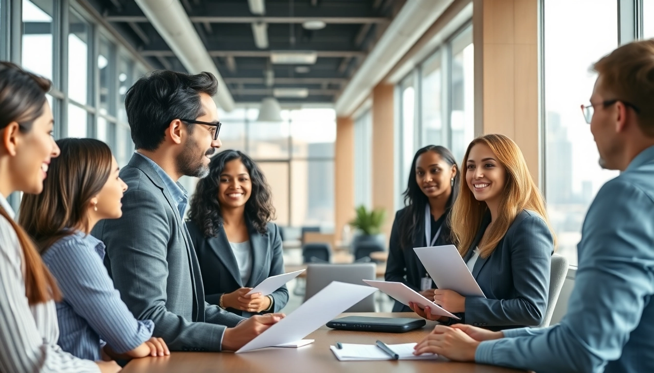 Headhunter Schweiz in a professional office setting discussing with candidates.