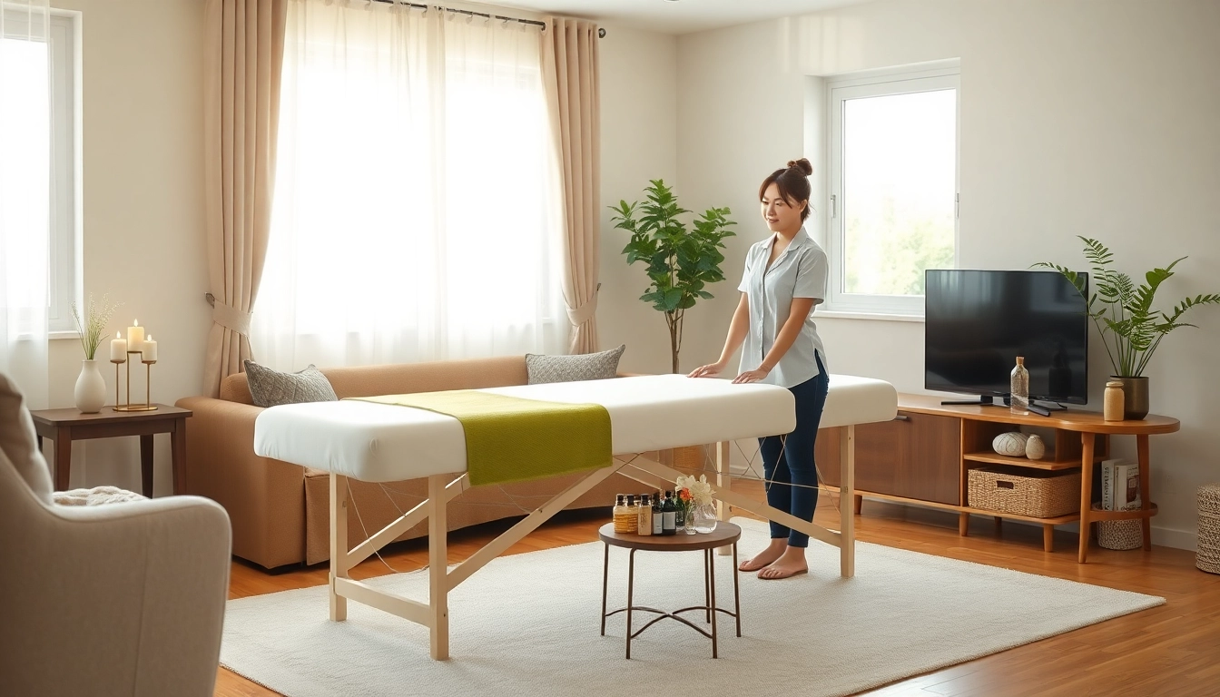 집에서 아늑한 마사지 환경을 준비하는 젊은 전문가와 함께 오산출장마사지의 편안한 분위기를 체험해 보세요.