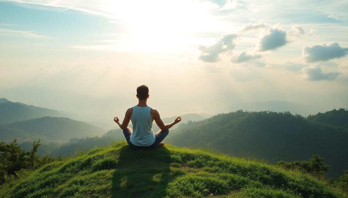 Promoting emotional wellbeing through meditation in serene nature setting.