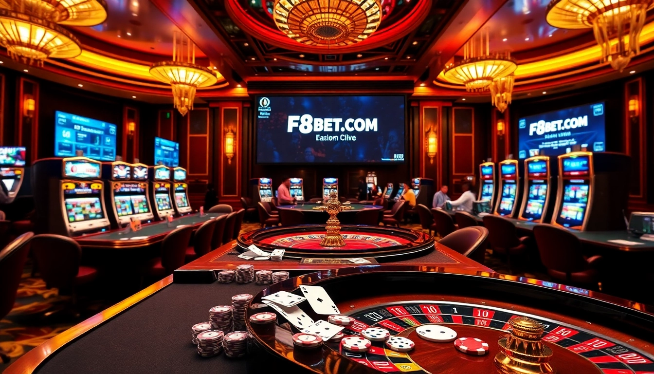 Experience the excitement of F8BET.COM with vibrant casino gaming tables and dynamic players.